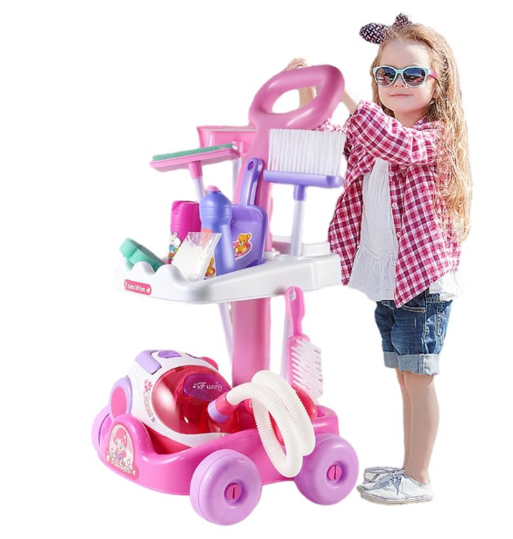 Set de Joaca Interactiv si Educativ, At Pereformance, pentru Copii Banc de Curatenie cu Aspirator Functional, Mop, Faras, Perie, Matura, si Accesorii de Curatat, Roz